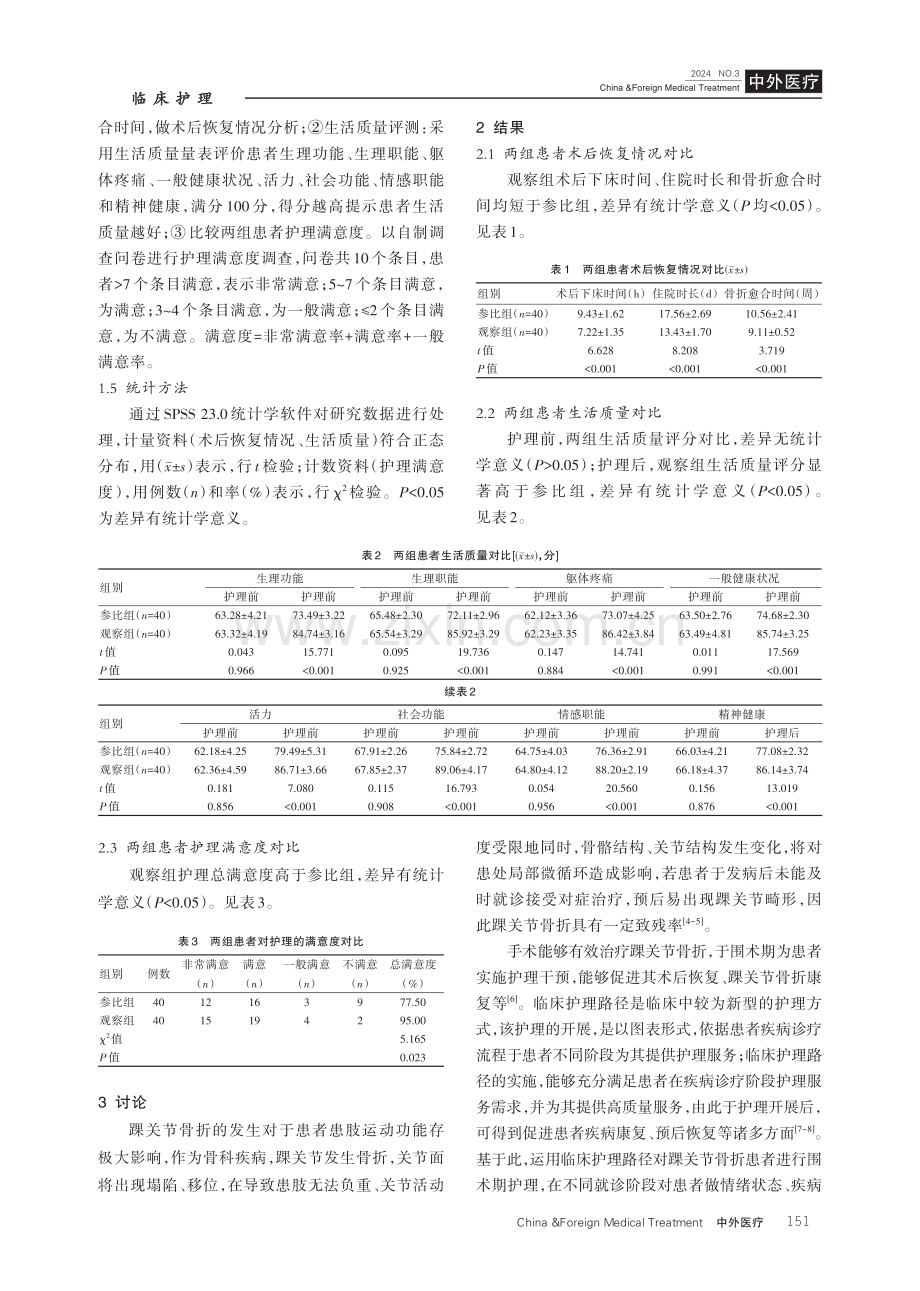 踝关节骨折手术围术期患者运用临床护理路径的效果分析.pdf_第3页