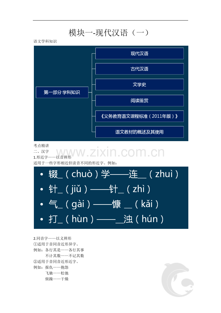 教师资格考试-语文学科知识与教学能力考点归纳3-模块一-现代汉语(一).doc_第1页