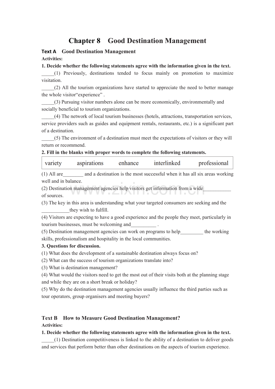 旅游实务英语练习及参考答案Chapter-8-Good-Destination-Management(练习).docx_第1页