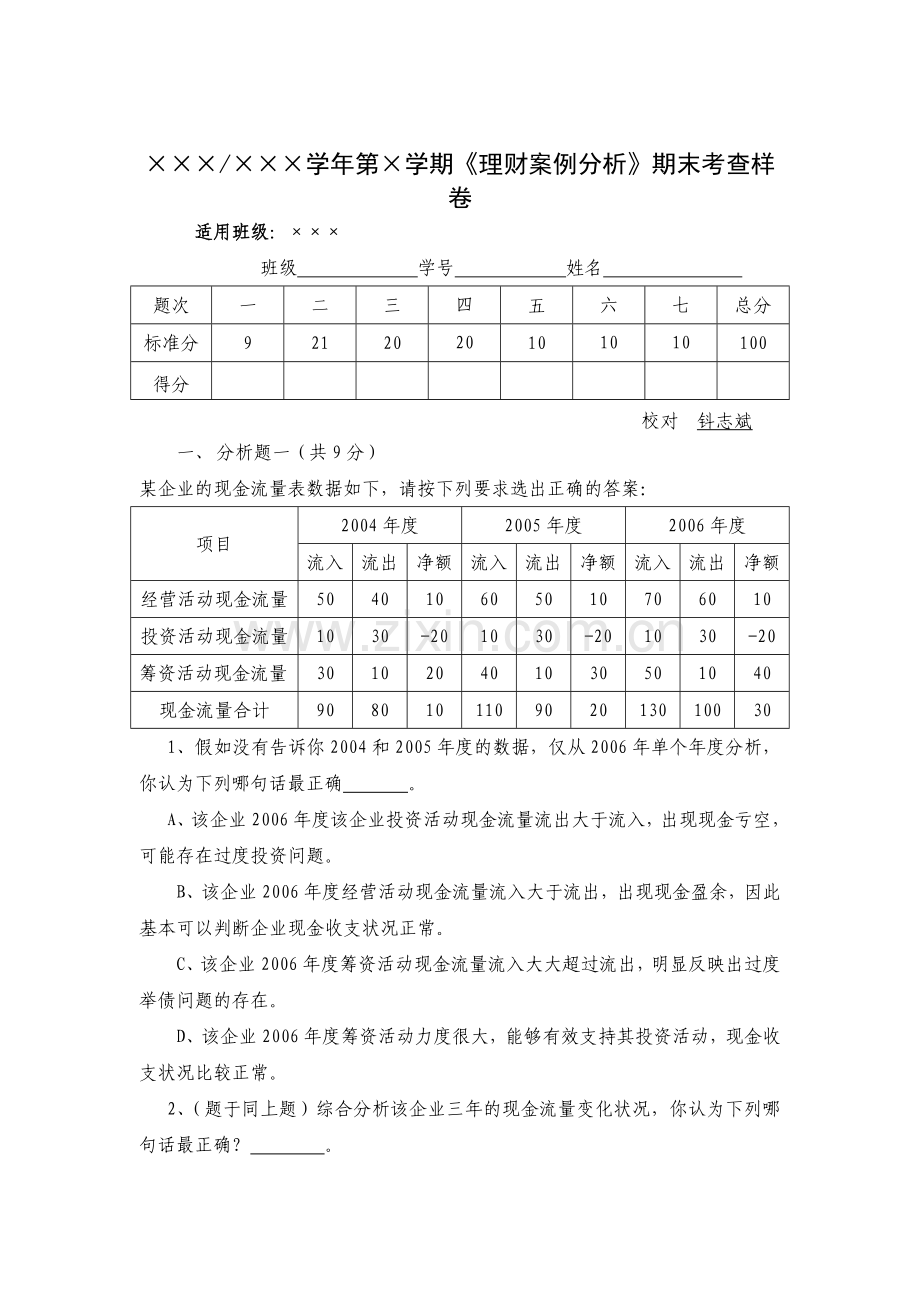 理财案例分析期末试题带答案模拟测试卷期末考试卷综合检测卷总复习.doc_第1页