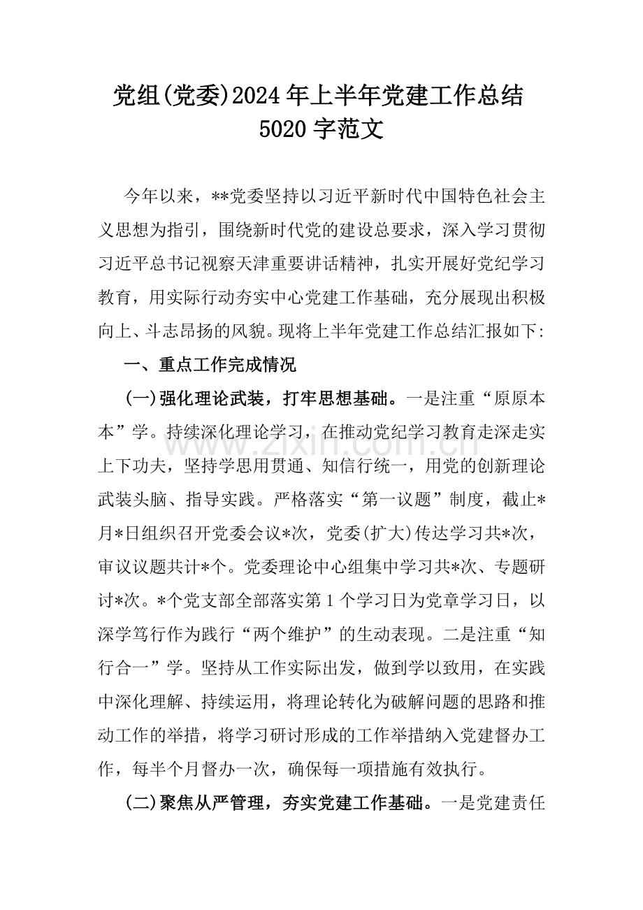 党组(党委)2024年上半年党建工作总结5020字范文.docx_第1页