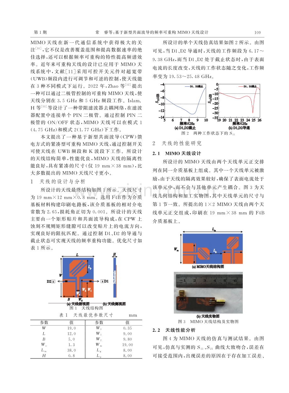 基于新型共面波导的频率可重构MIMO天线设计.pdf_第2页