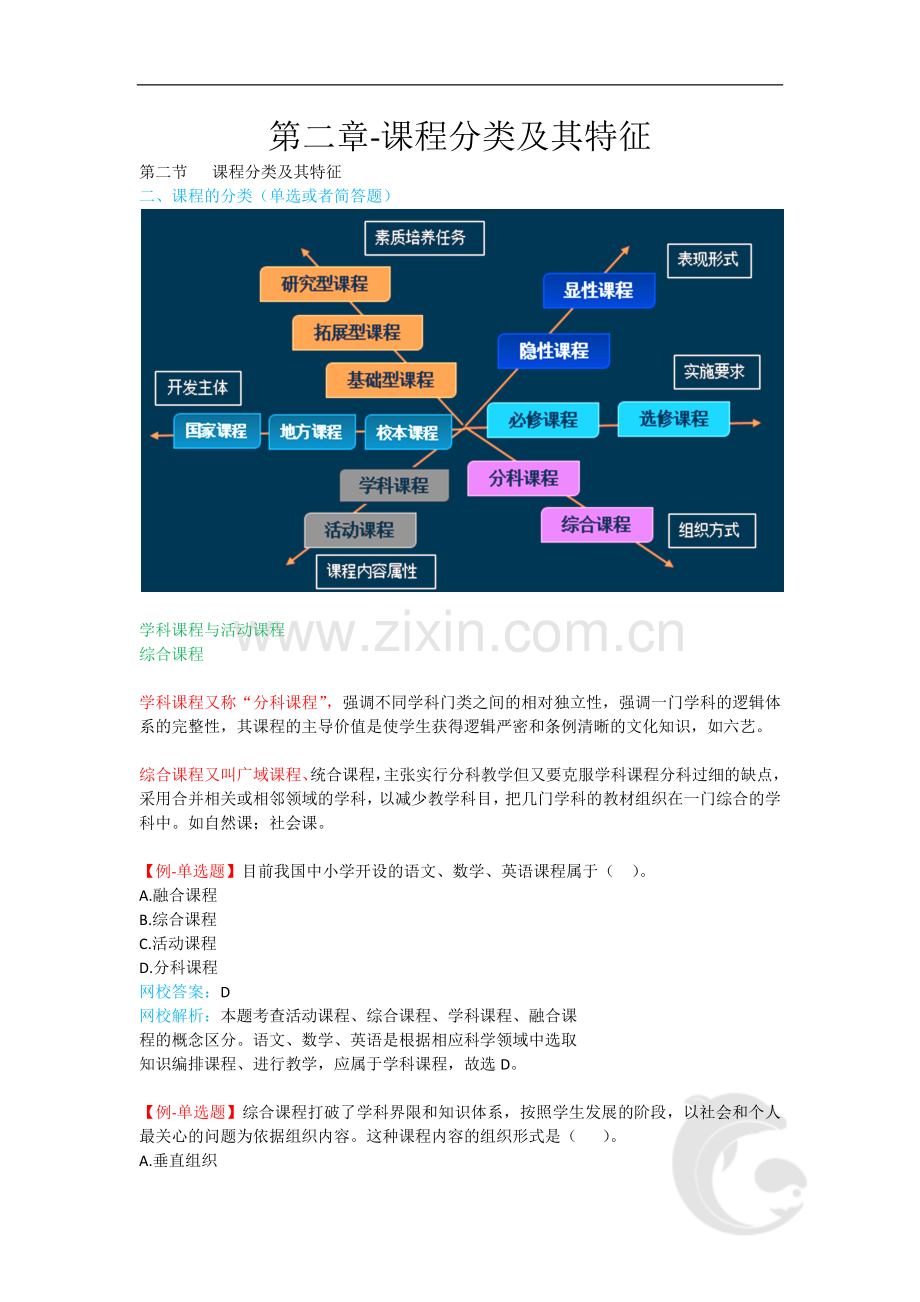 中学教师资格证考试重点内容8-第二章-课程分类及其特征.doc_第1页