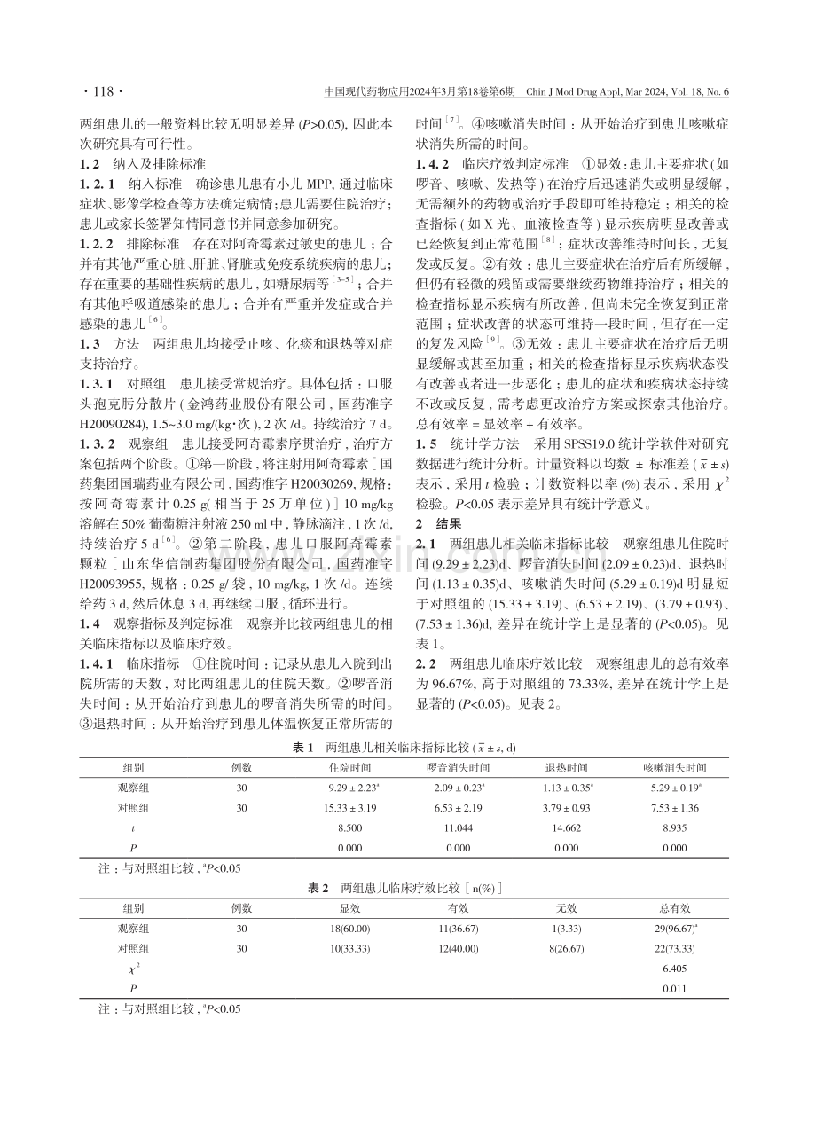 阿奇霉素序贯治疗小儿肺炎支原体肺炎的临床效果观察.pdf_第2页