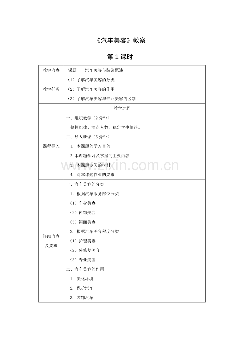 《汽车美容》全套教案-授课电子教案-整本书电子讲义-教学讲义.docx_第1页