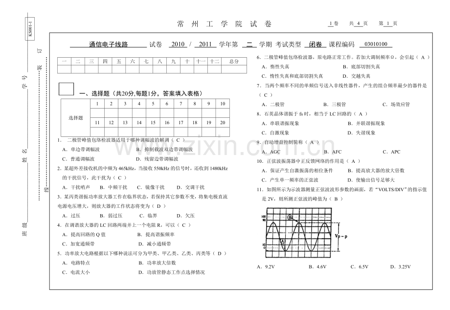 通信电子线路试卷A答案.doc_第1页