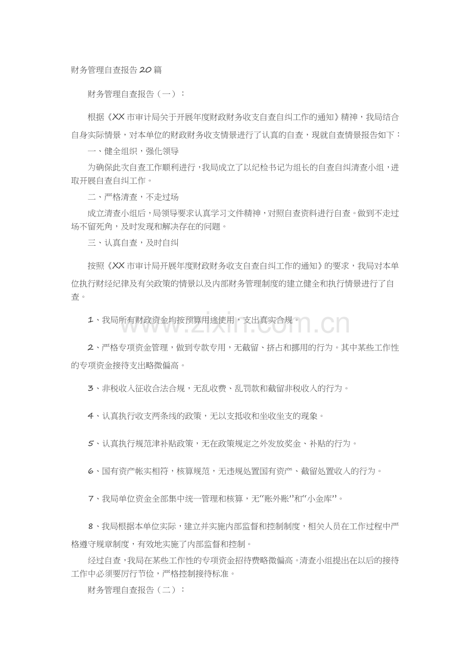 财务管理自查报告20篇述职报告-工作报告-工作总结.docx_第1页