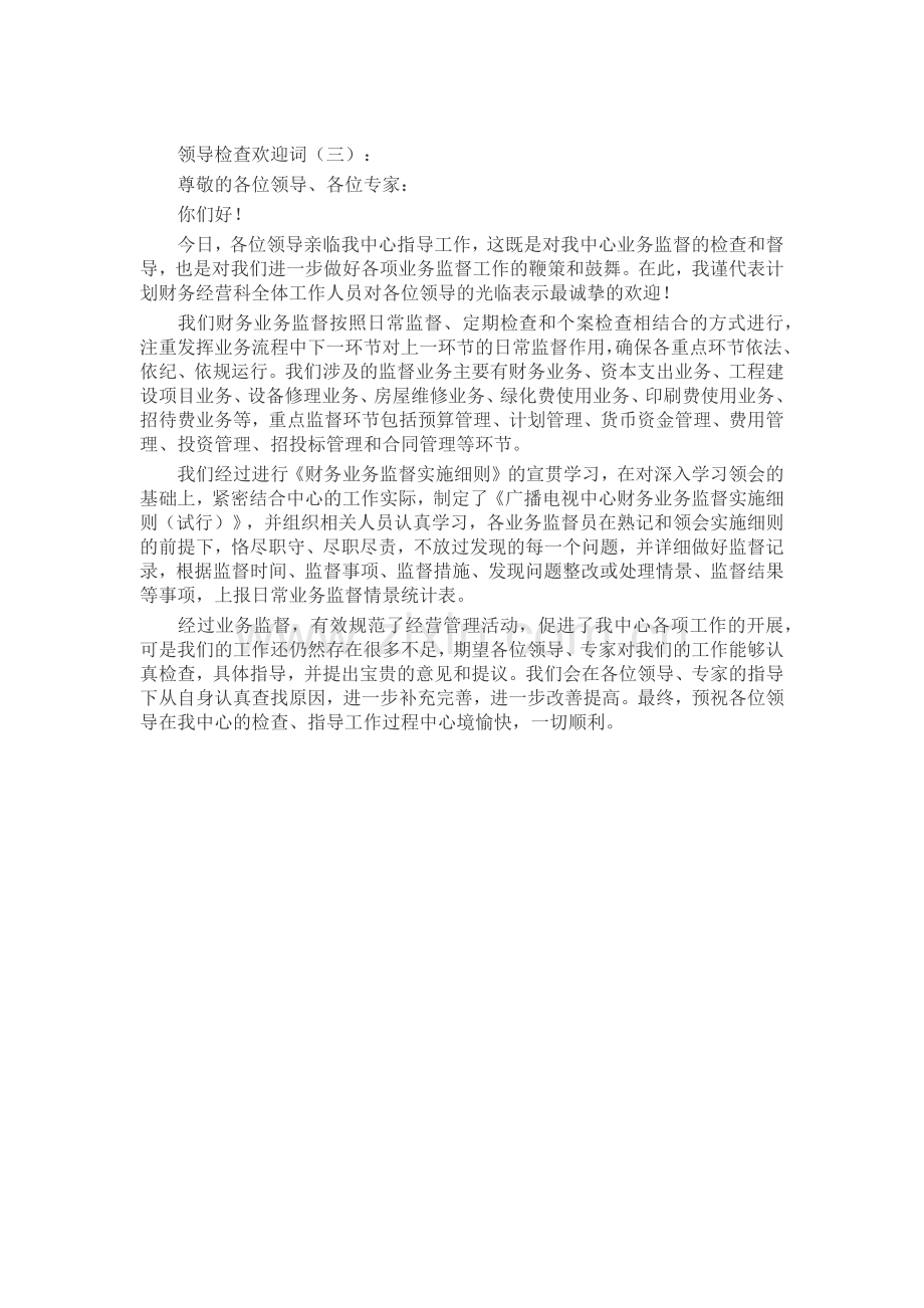 领导检查欢迎词致辞演讲稿发言稿5篇.docx_第2页