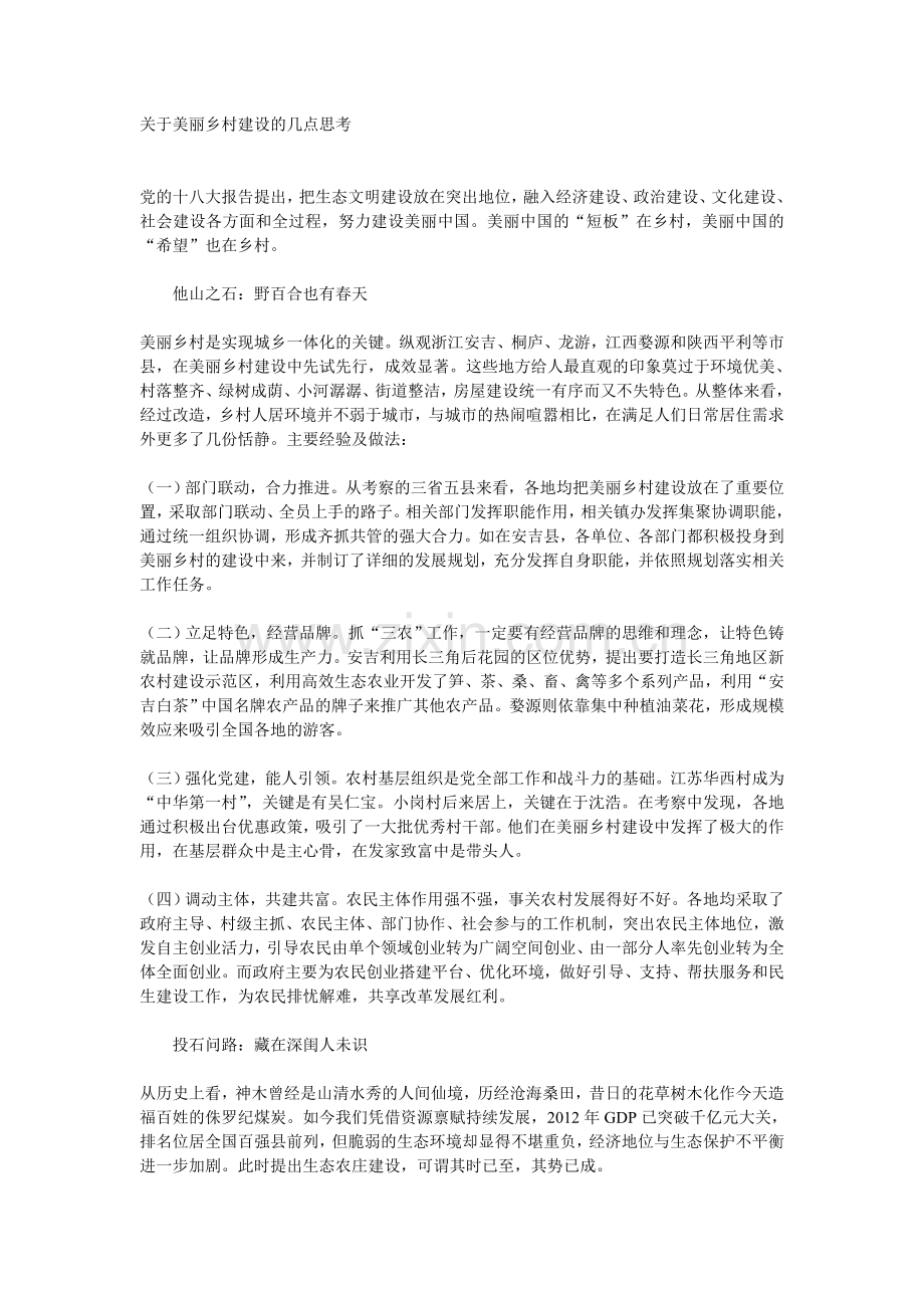 关于美丽乡村建设的几点思考.doc_第1页