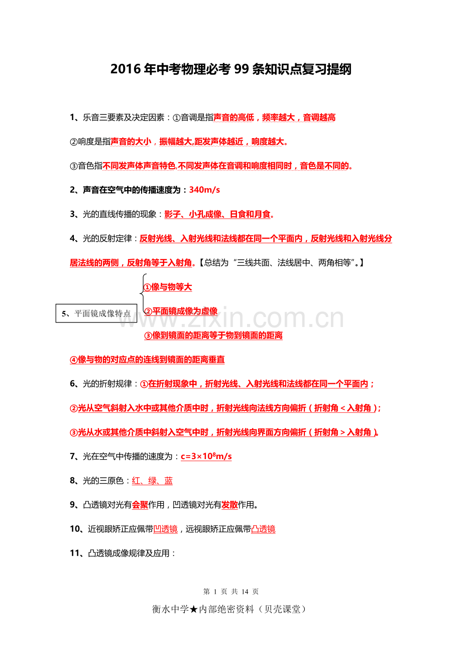 2016年中考物理必考99条知识点复习提纲.doc_第1页