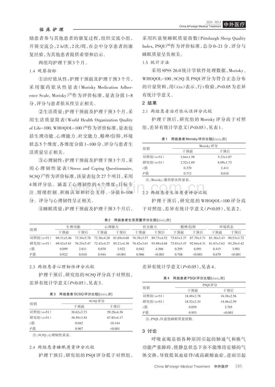 Watson关怀理论下激励式护理对呼吸衰竭患者治疗依从性及生活质量的影响.pdf_第3页