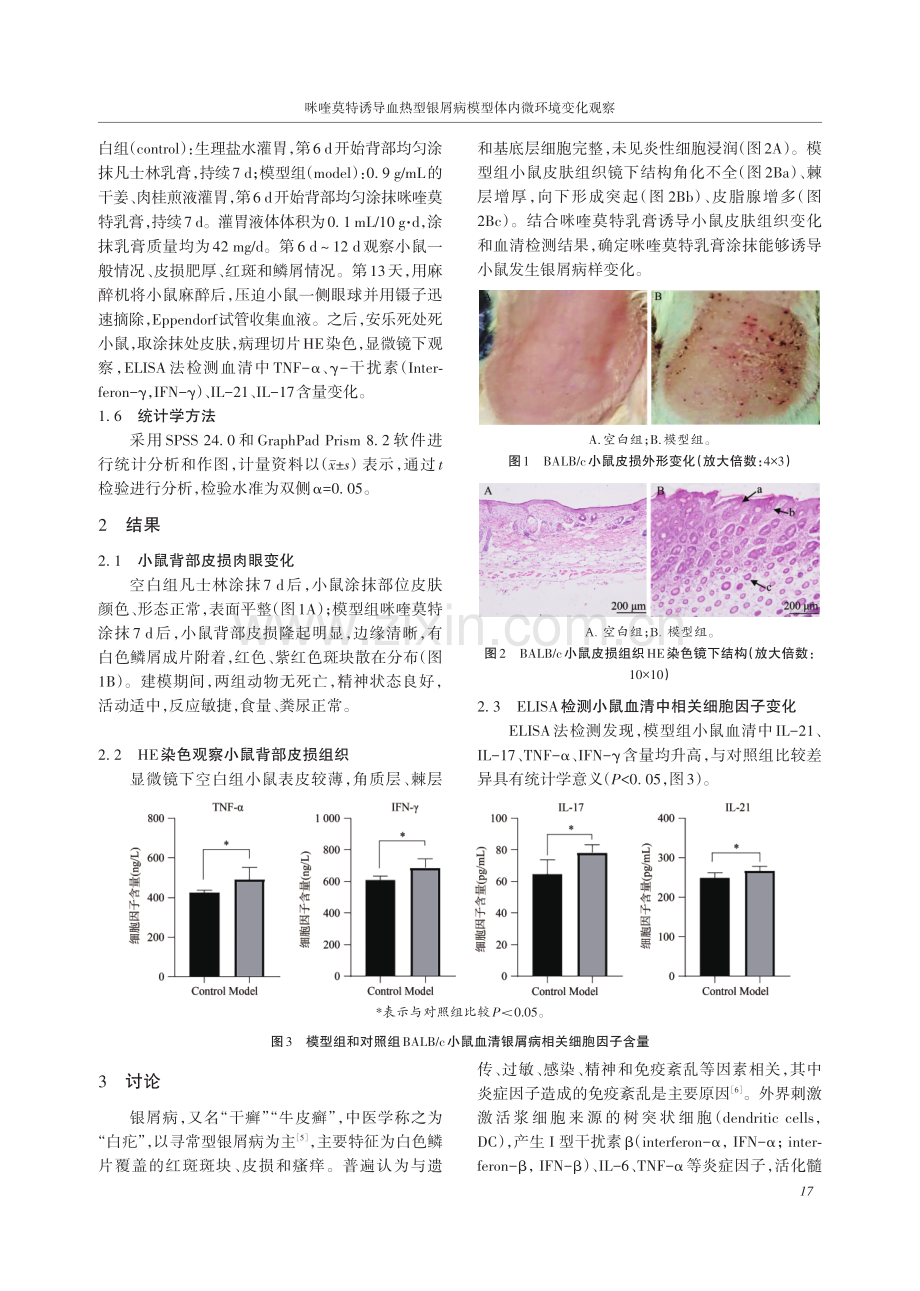 咪喹莫特诱导血热型银屑病模型体内微环境变化观察.pdf_第3页