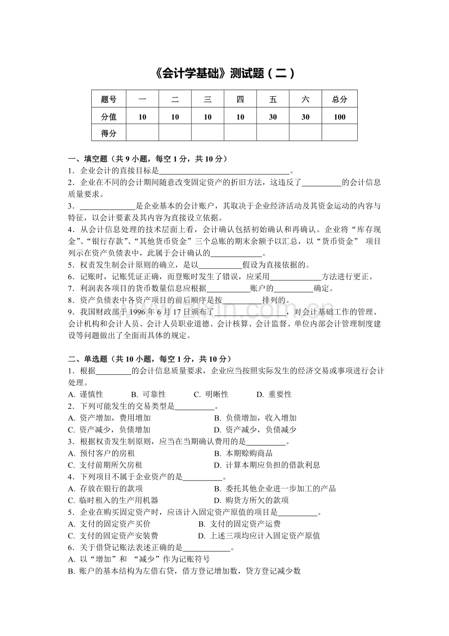 22年X学校X专业会计学基础》测试题AB卷期末考试卷模拟试卷测试题模拟题综合模拟试卷综合试题带答案.doc_第1页