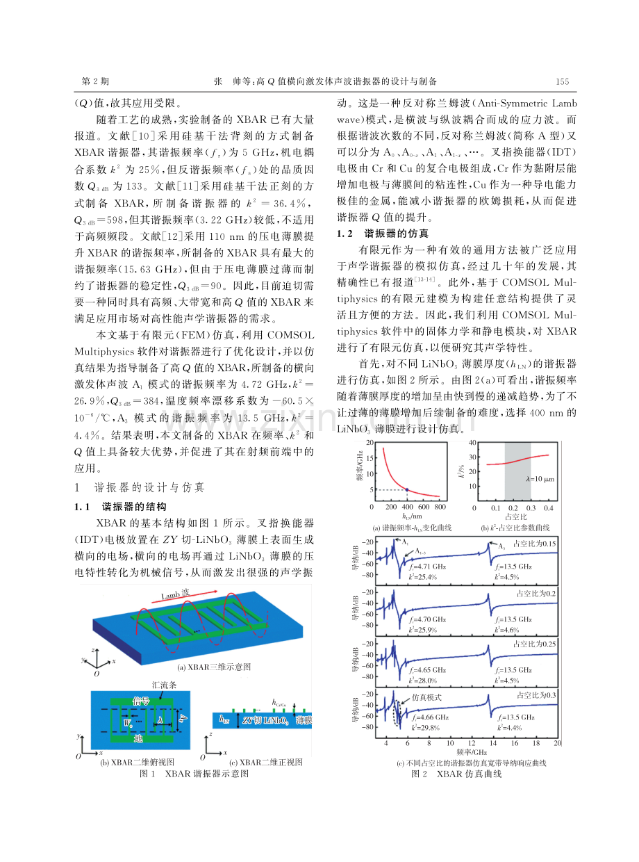 高Q值横向激发体声波谐振器的设计与制备.pdf_第2页