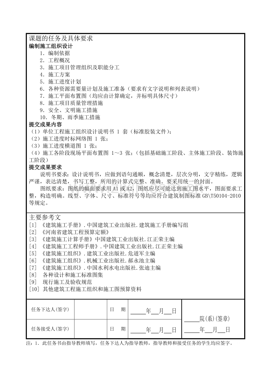 高层建筑施工组织设计毕业论文设计任务书.doc_第2页