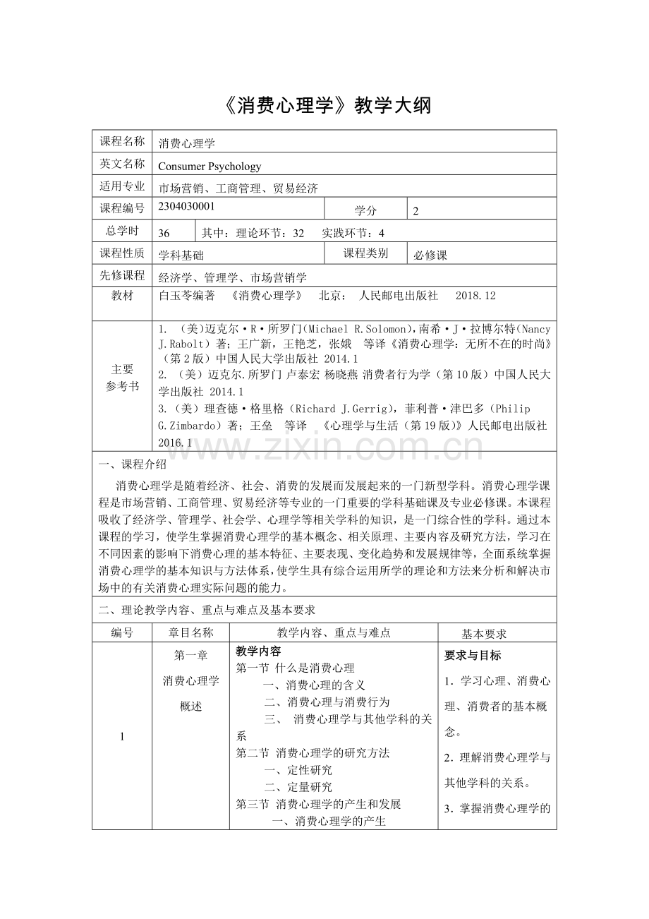 49496-消费心理学-白玉苓-教学大纲(仅限认证老师下载).docx_第1页