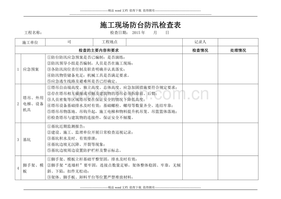 施工现场防台防汛检查表.doc_第1页