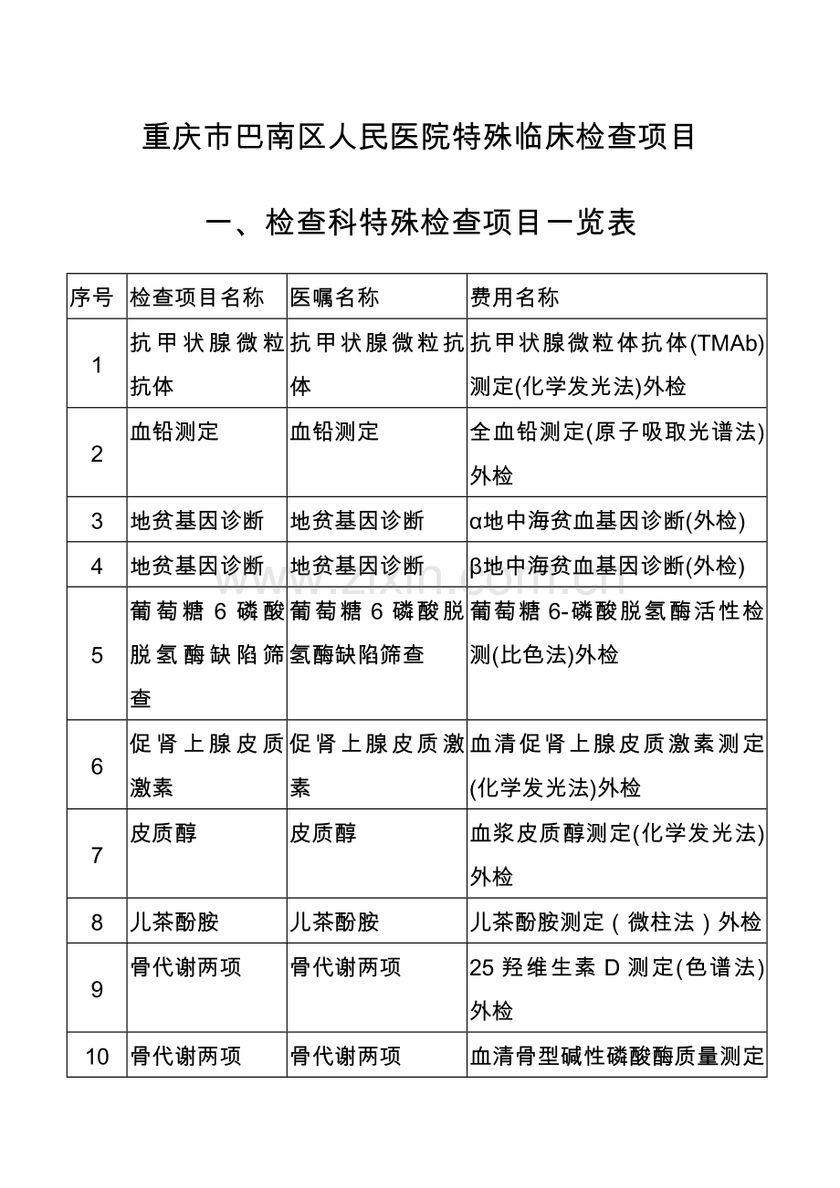 重庆巴南区人民医院特殊临床检验项目检验科特殊检查项目.doc_第1页