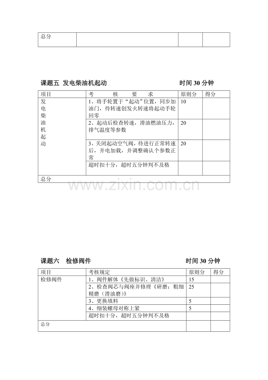 航道工程专业值班机工实操课题及评分标准.doc_第3页