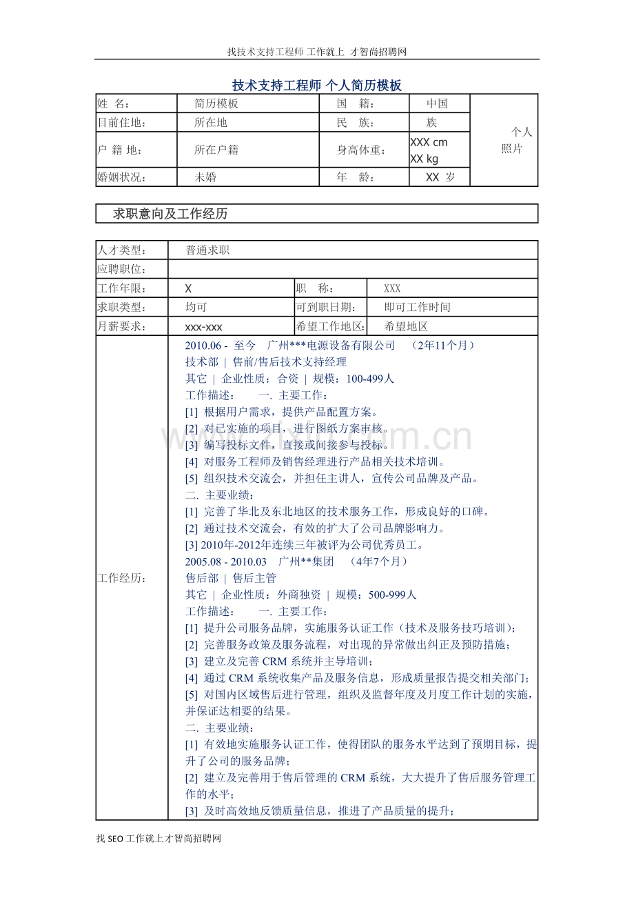 技术支持工程师-个人简历模板.docx_第1页