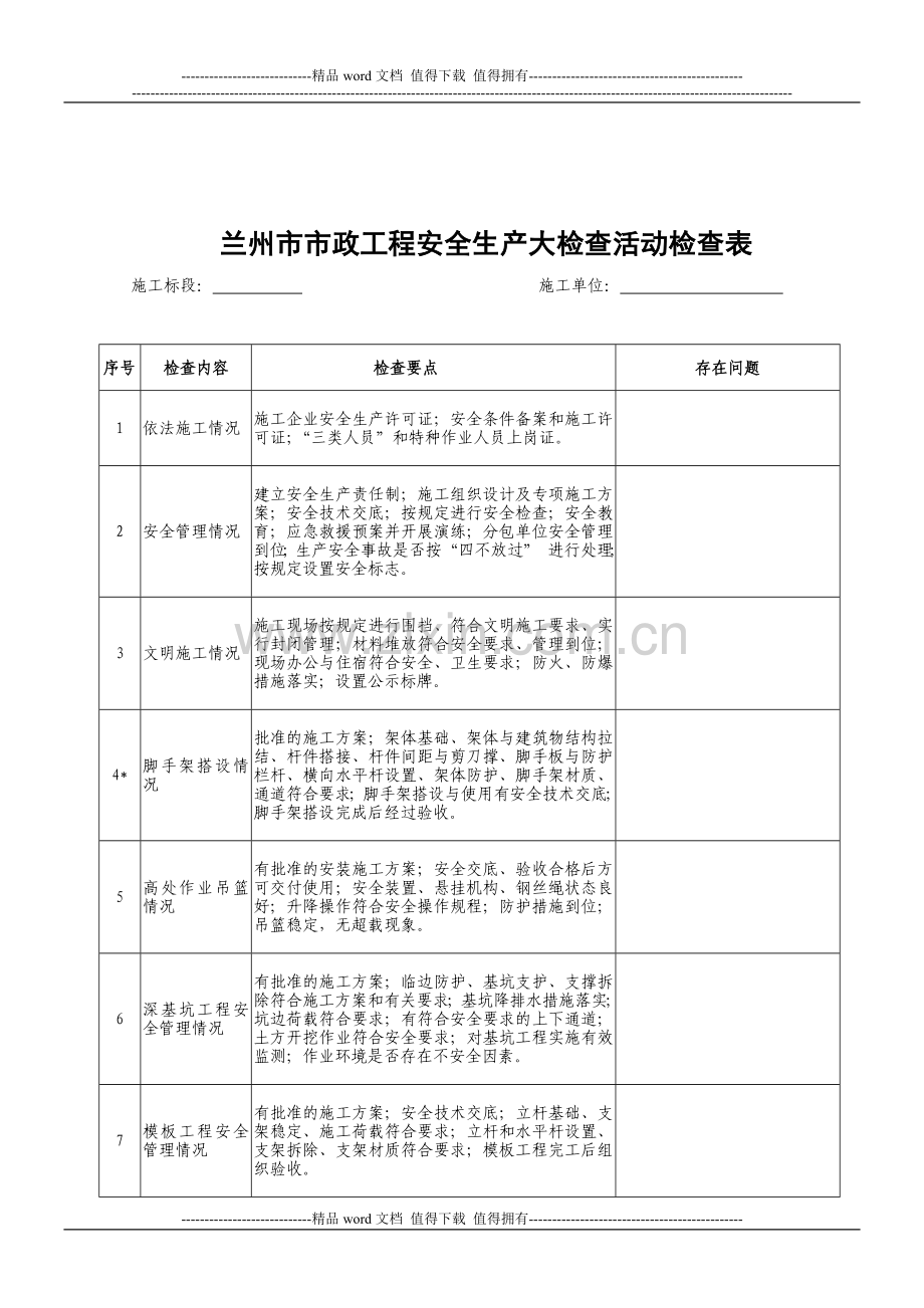 安全大检查施工检查表.doc_第1页