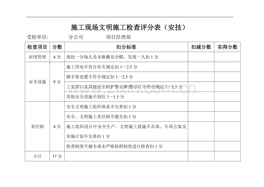 施工现场文明施工检查评分表(anji).doc_第1页