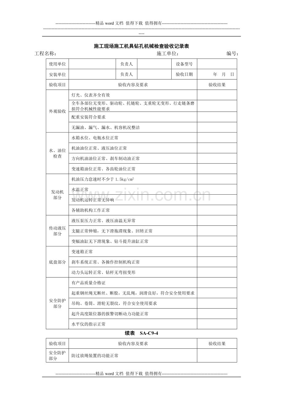 施工现场施工机具钻孔机械检查验收记录表.docx_第1页