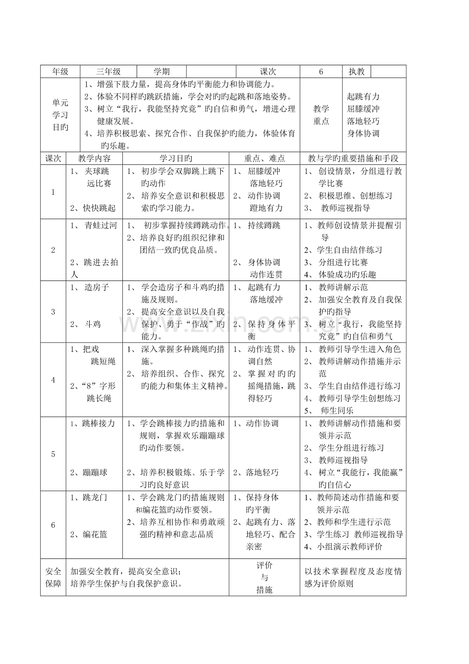 小学体育三年级各项目单元教学计划.doc_第2页