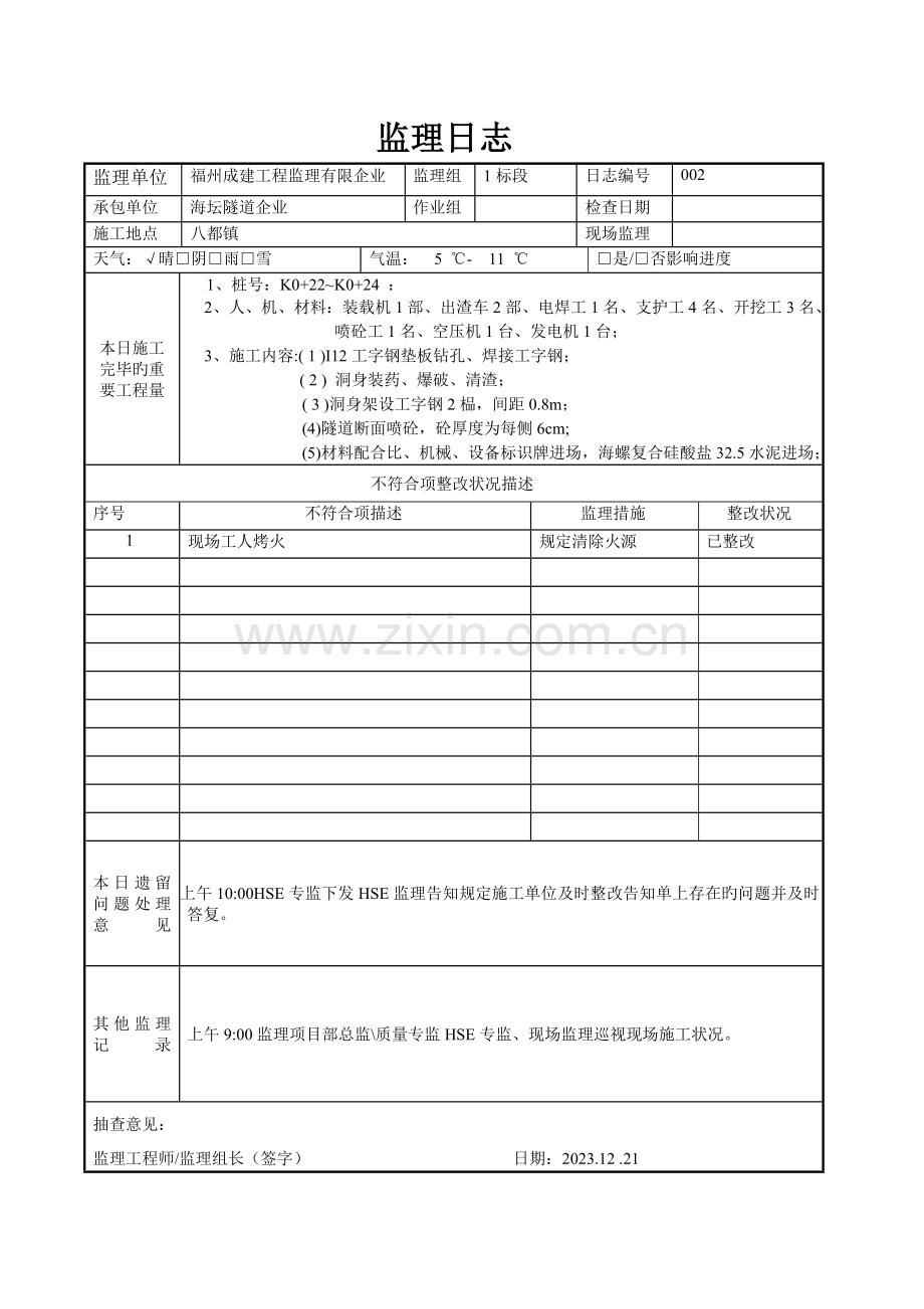 隧道工程监理日志.doc_第2页