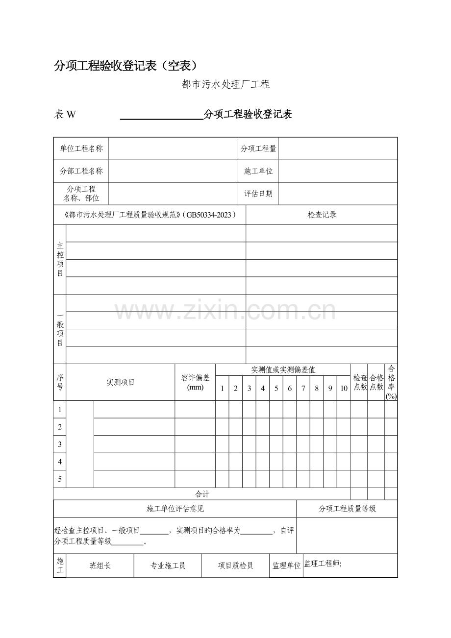 表城市污水处理工程分项工程验收记录表.doc_第1页