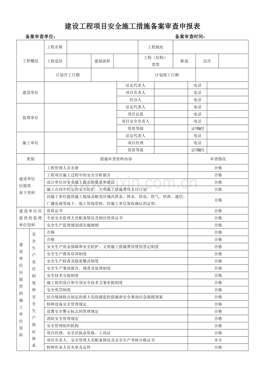 建设工程项目安全施工措施备案审查申报表.doc_第1页