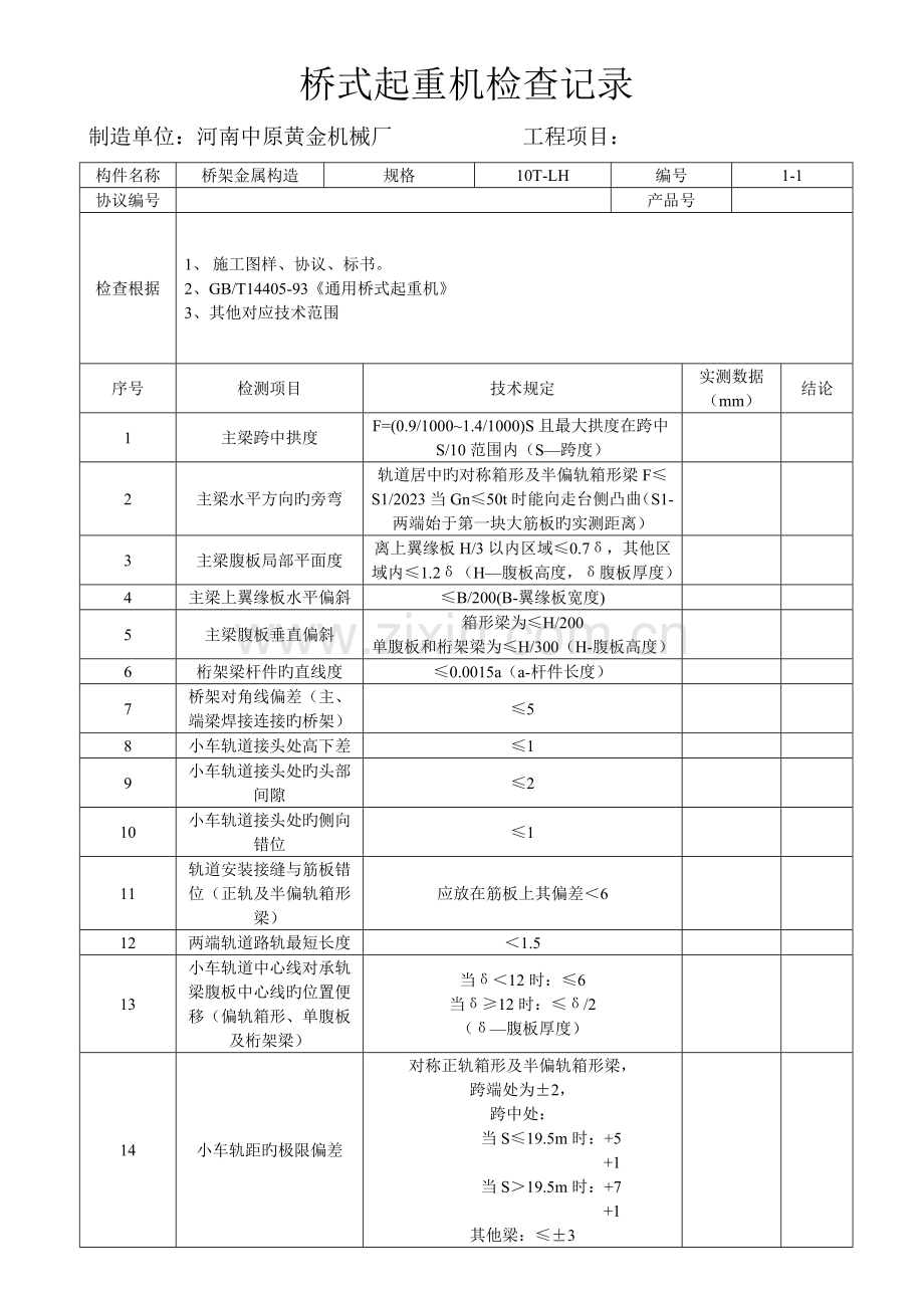 桥式起重机检验记录内容和技术要求.doc_第1页