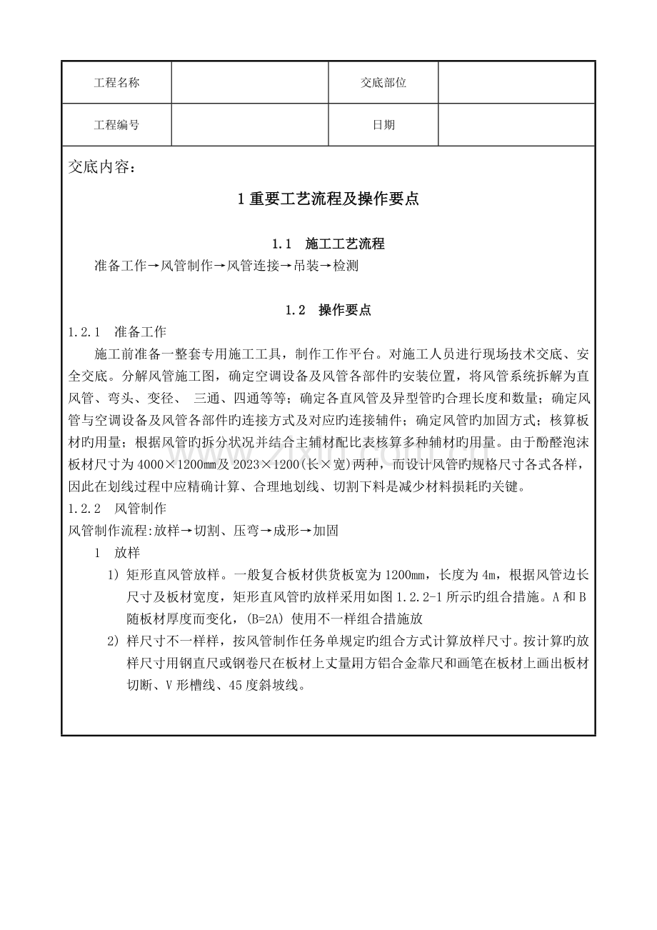 长城综合楼空调酚醛彩钢复合风管制作及安装施工技术交底.doc_第1页