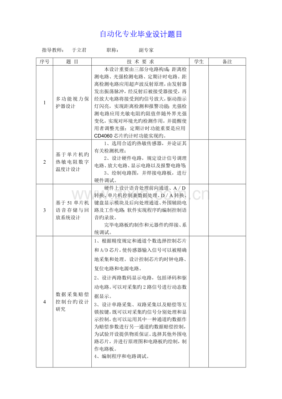 毕业设计题目汇总自动化.doc_第1页