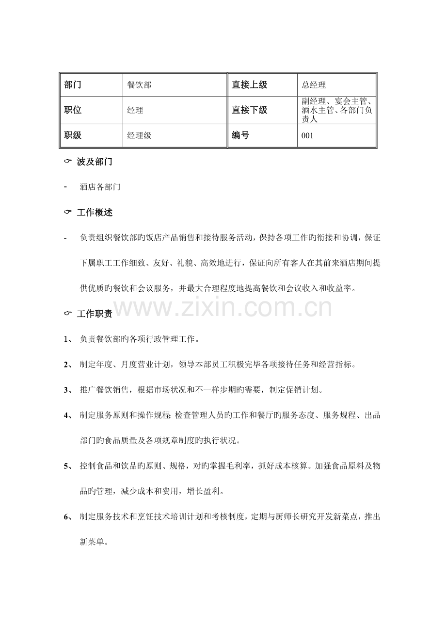 餐饮部各岗位职责分析.doc_第1页