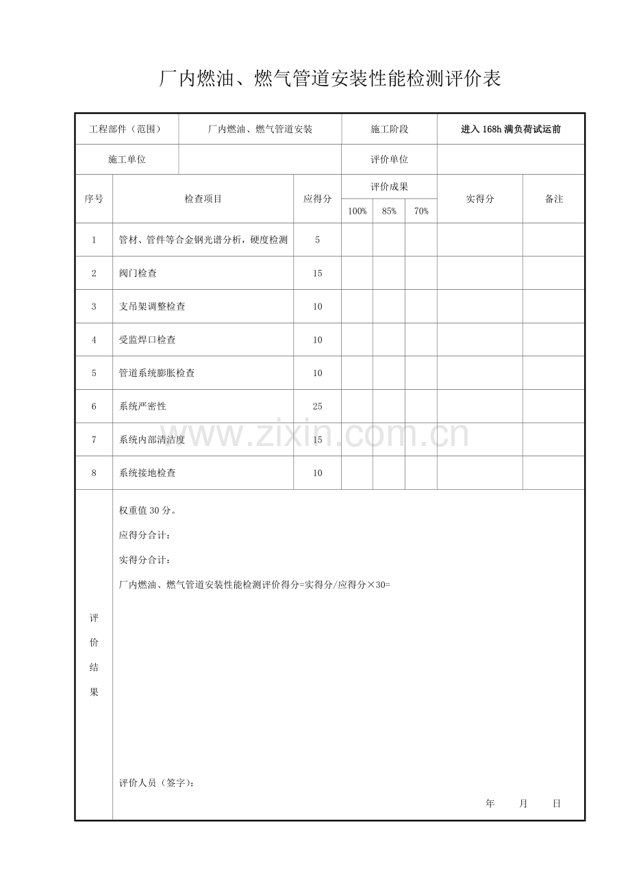 燃油燃气管道安装工程部位范围评价表格.doc_第2页