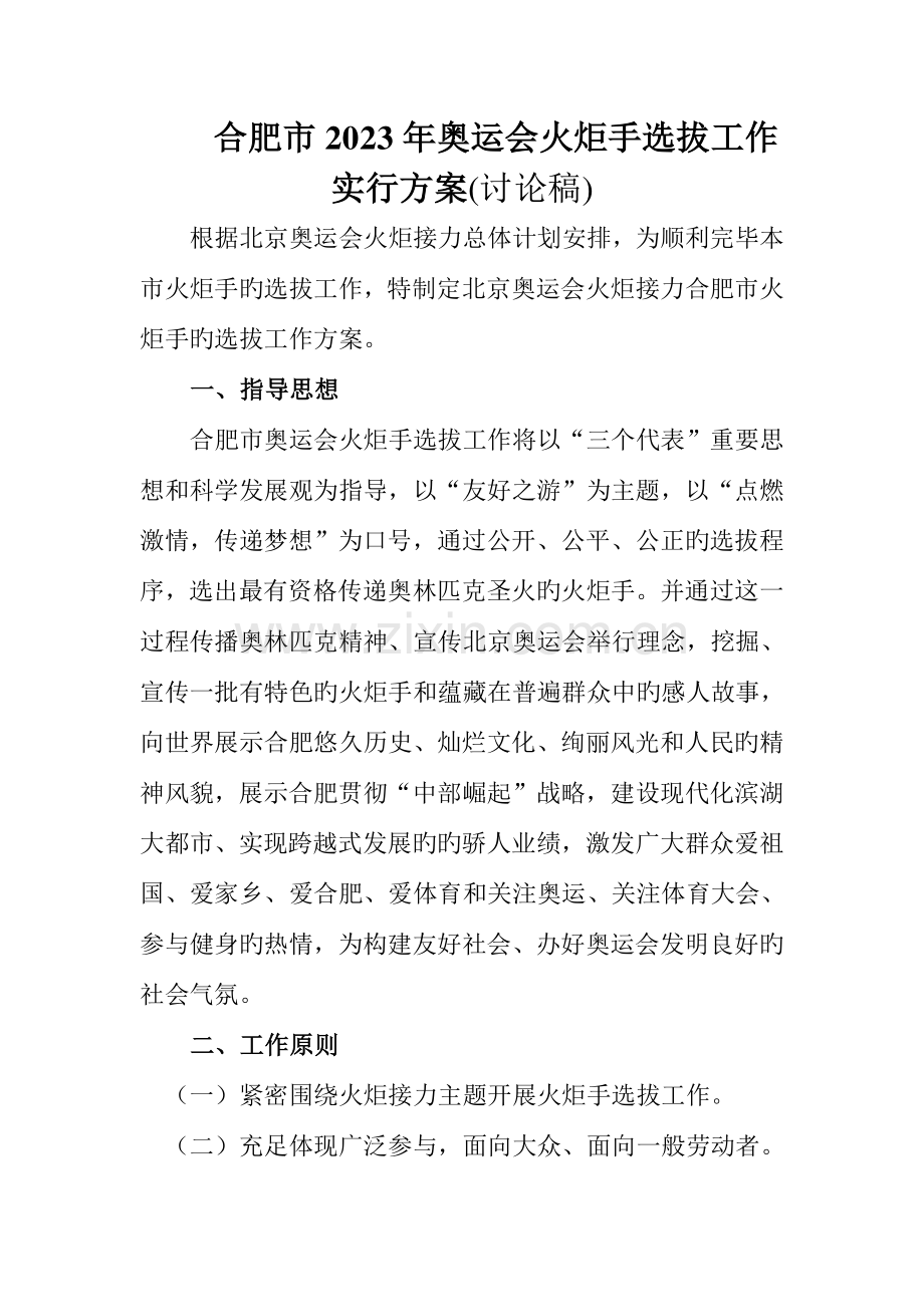 合肥市奥运会火炬手选拔工作实施方案概要.doc_第1页