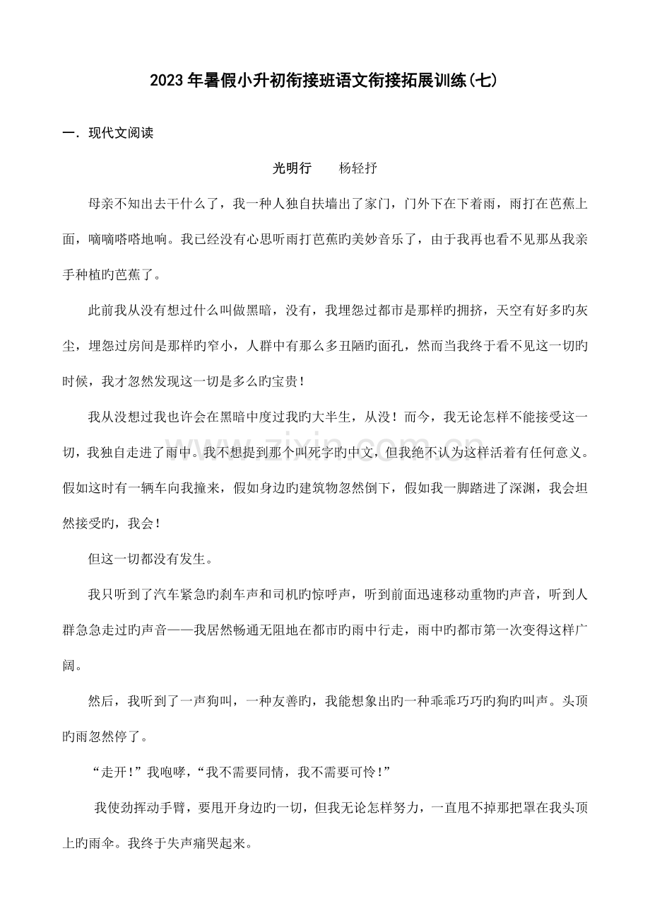 2023年暑假小升初衔接班语文衔接拓展训练七.doc_第1页