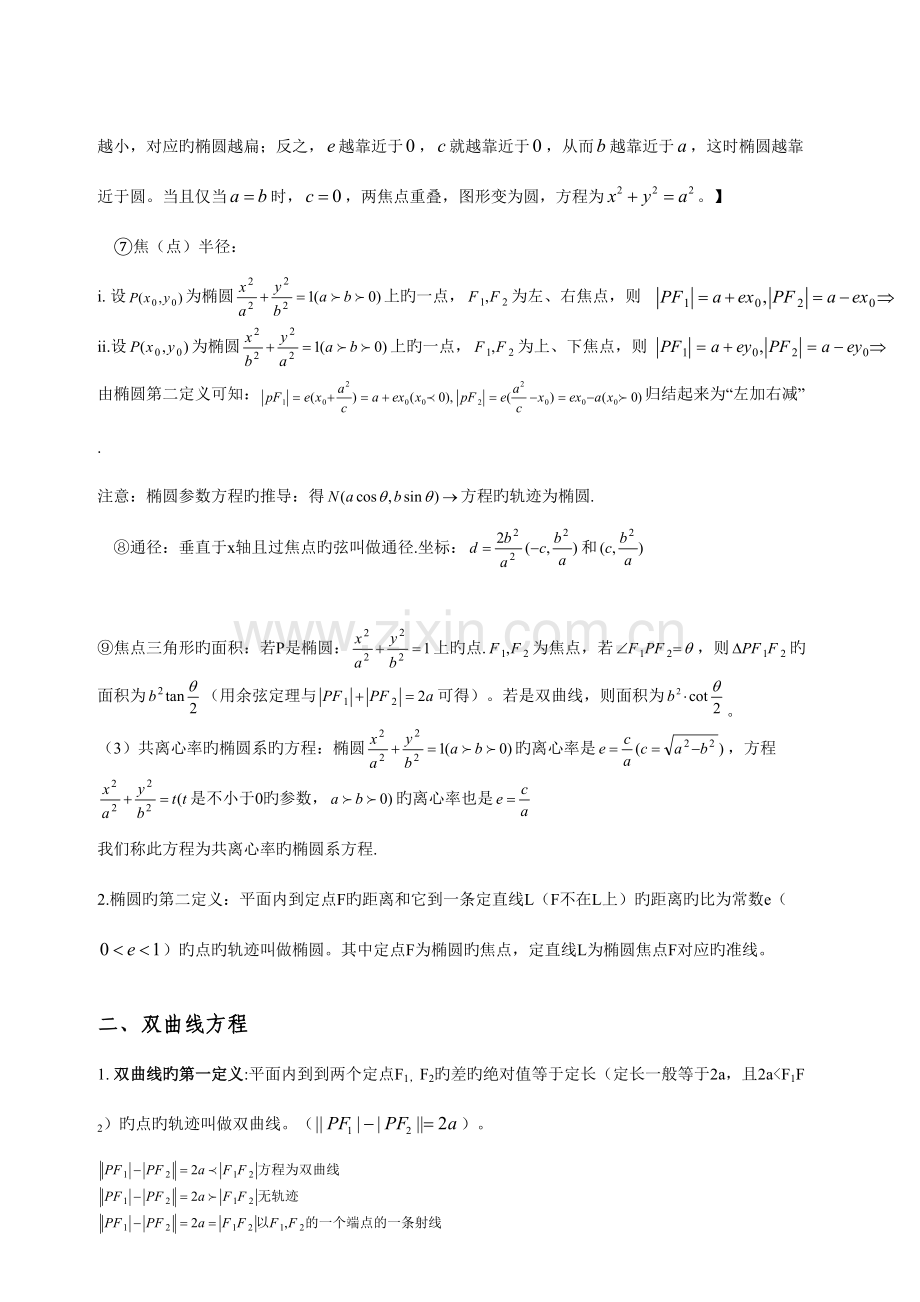 2023年高中数学圆锥曲线方程知识点总结.doc_第2页