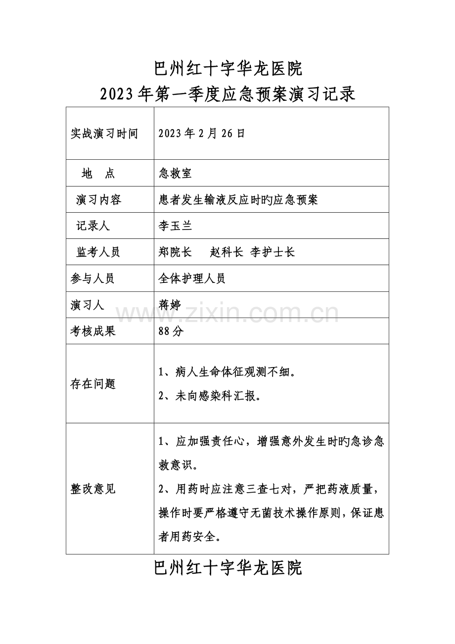 2023年护理部第一季度应急预案演练记录讲解.doc_第1页