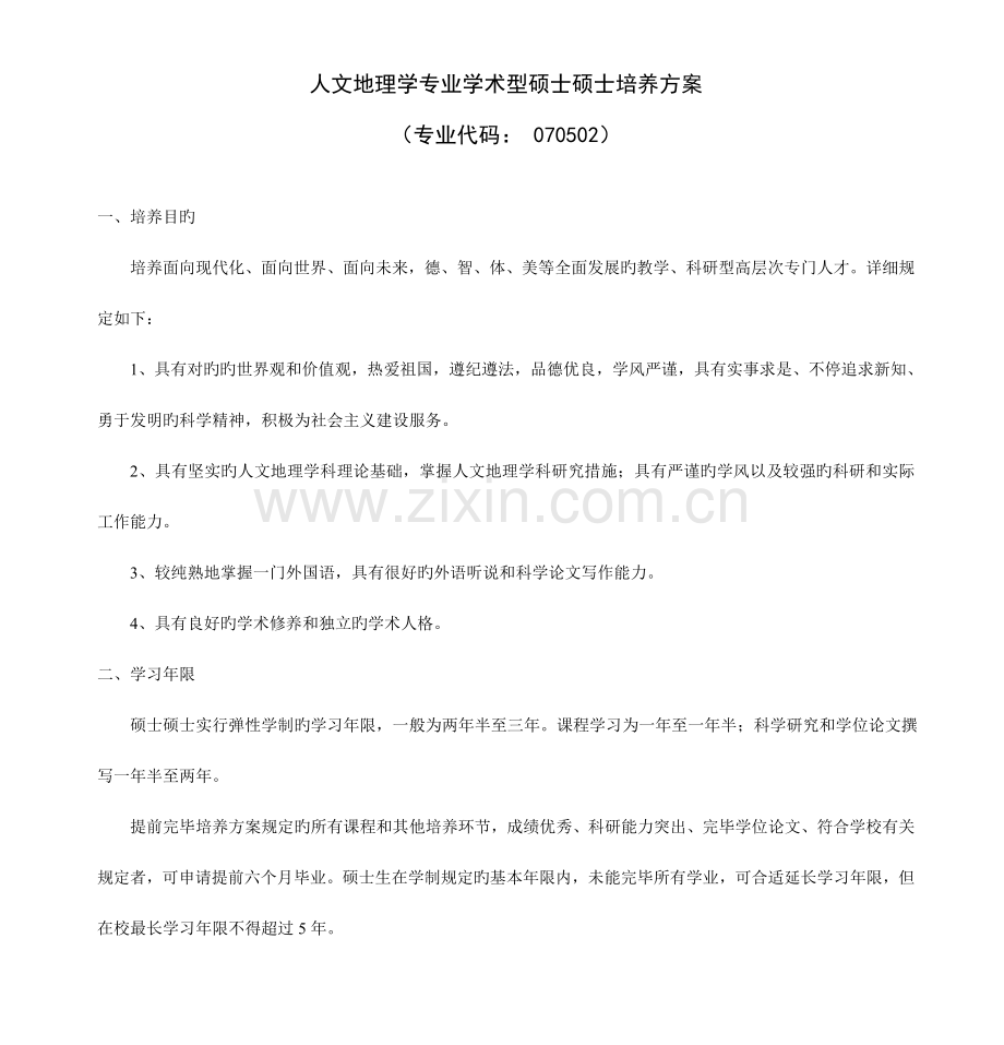 人文地理学专业学术型硕士研究生培养方案专业代码解读.doc_第1页