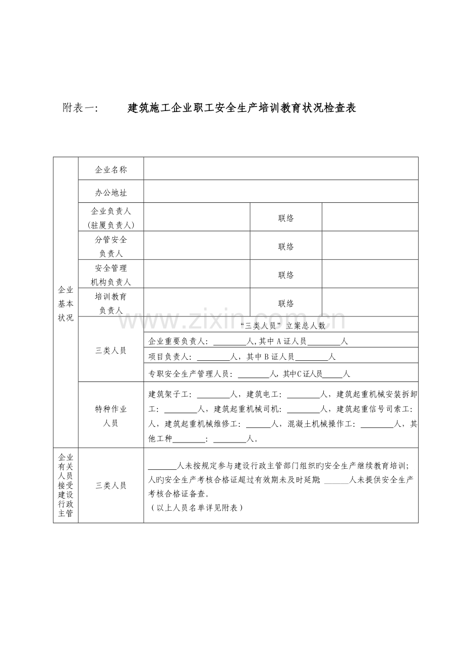 2023年附表一建筑施工企业职工安全生产培训教育情况检查表.doc_第1页