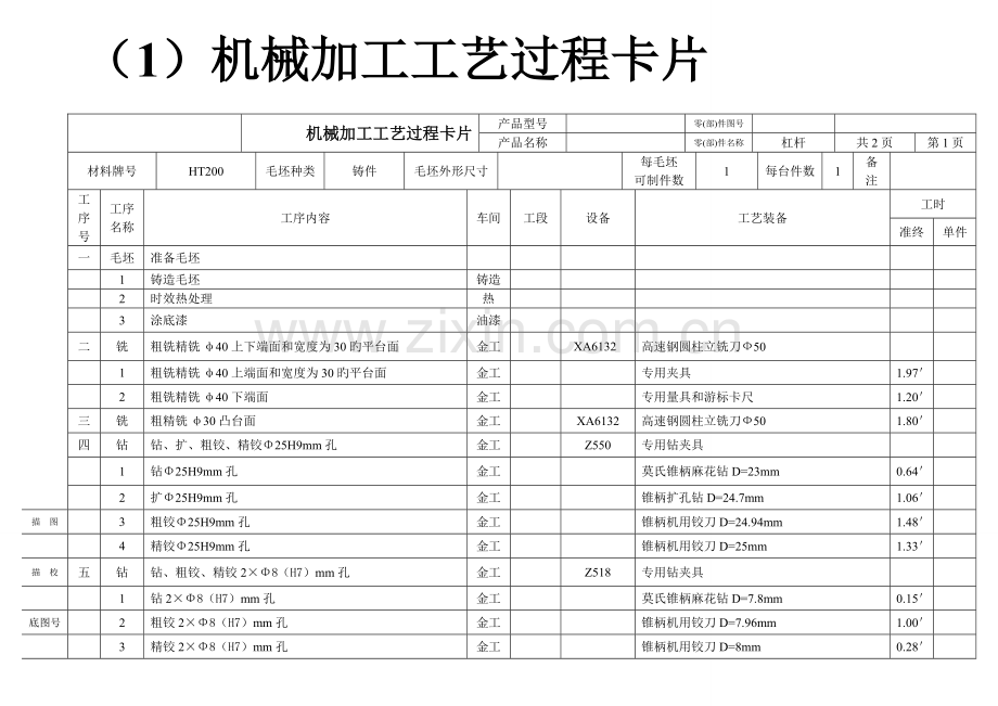 等臂杠杆机械加工工艺过程卡片汇总.doc_第1页