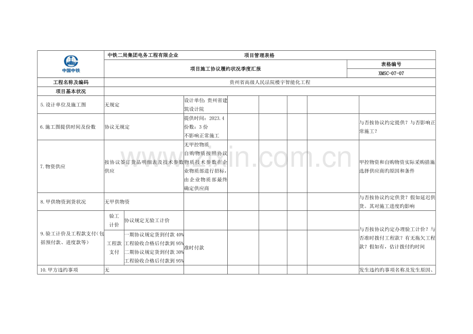 项目施工合同履约情况季度报告.doc_第2页