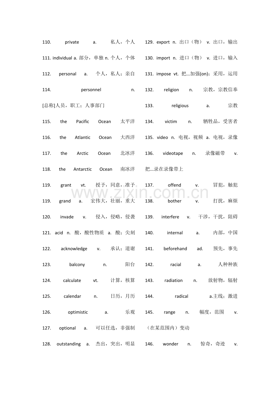 2023年四级核心词汇个附高频词汇表及常用短语词汇.doc_第3页