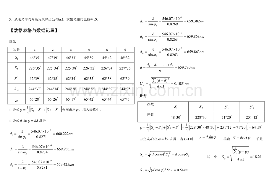 2023年大学物理实验报告系列之衍射光栅.doc_第3页