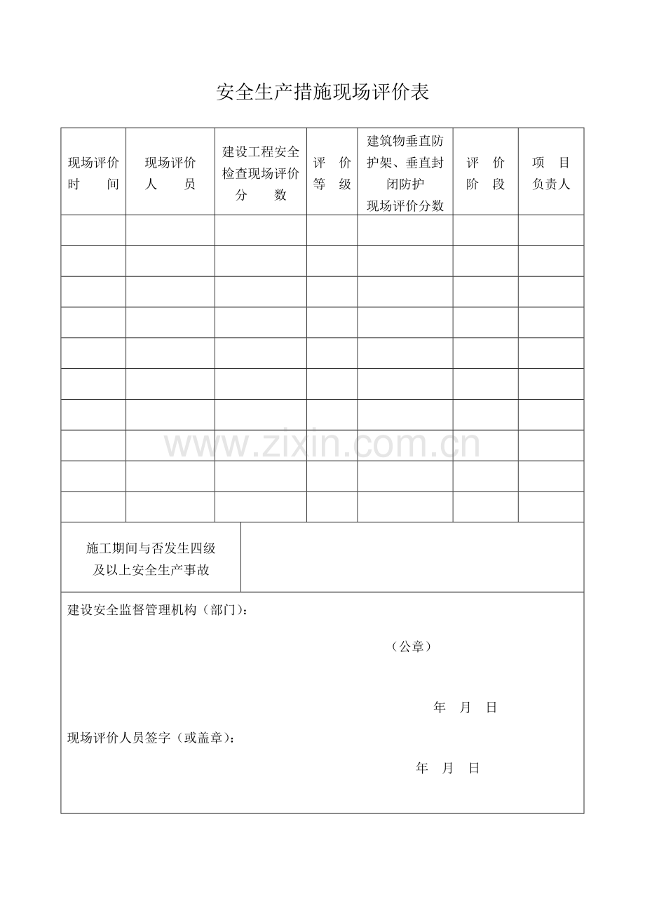 安全生产措施现场评价表.doc_第1页