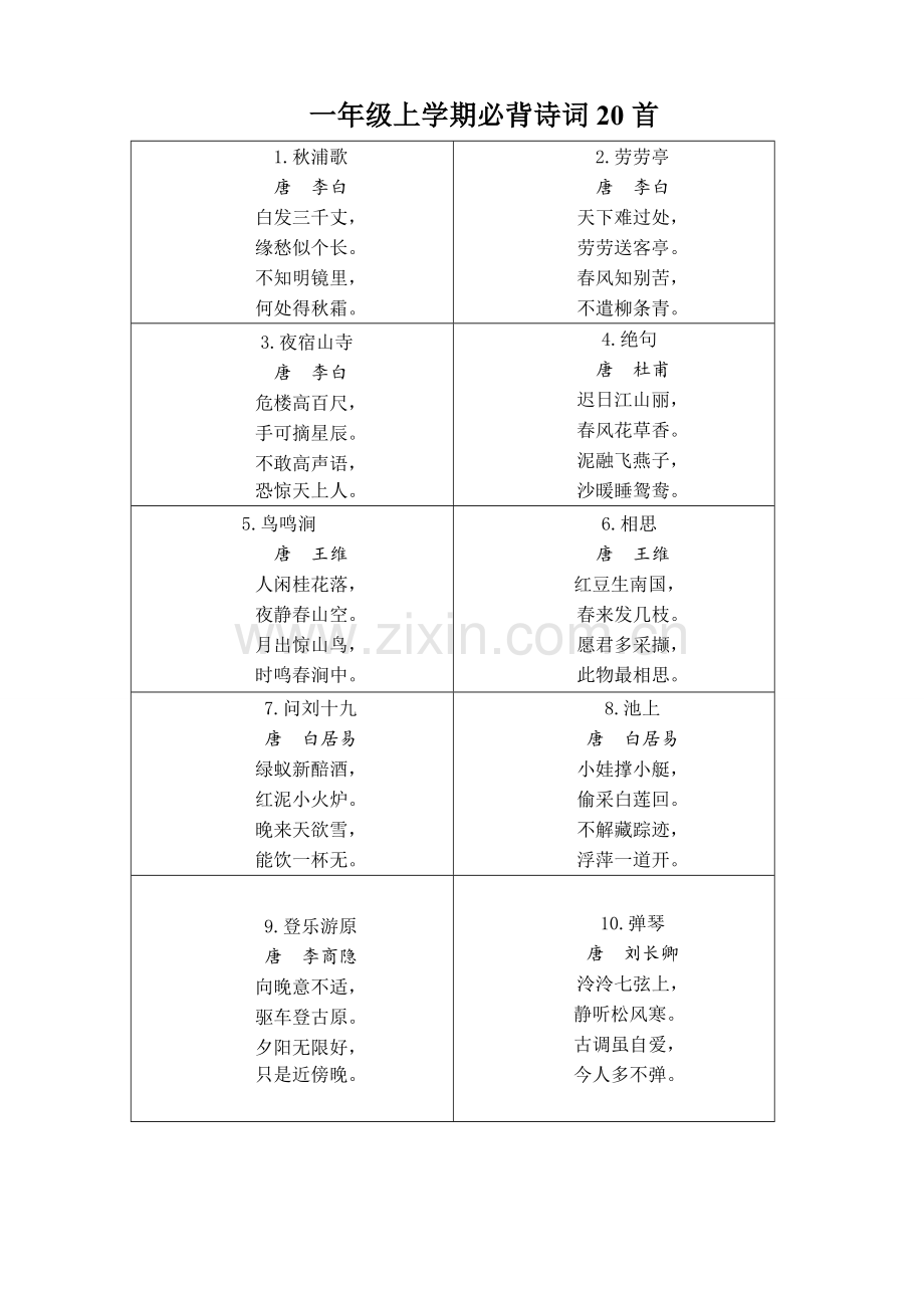 2023年一年级必背古诗首.doc_第1页