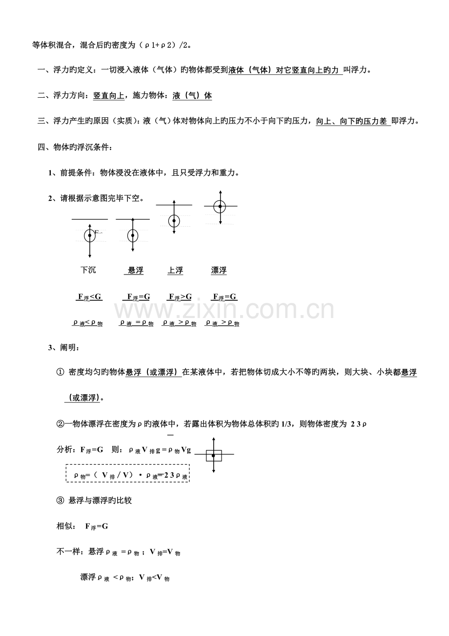 2023年八年级物理浮力复习知识点题型整理及答案.doc_第2页