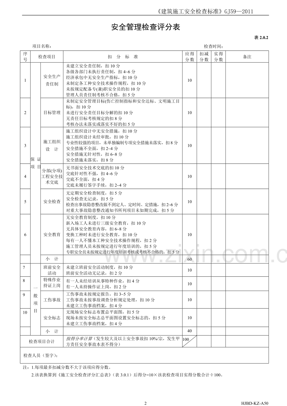 3建筑施工质量安全管理行为检查评分表(2.0.1-2.0.3).doc_第2页